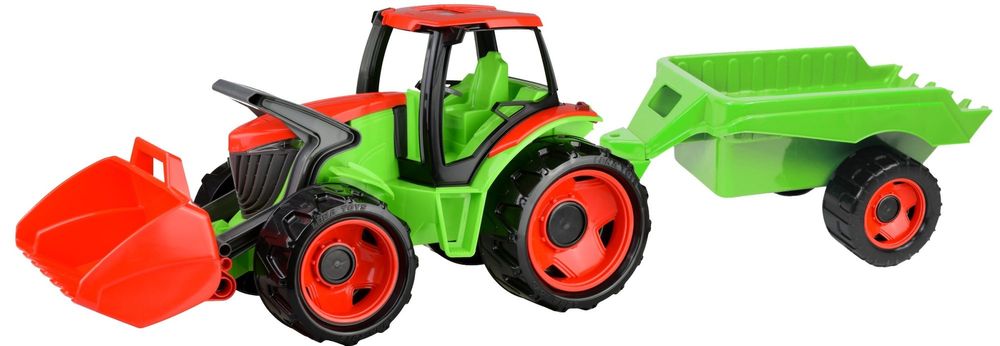 LENA Traktor s lyžicou a s vozíkom, červeno zelený